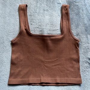4 FOR $25 - Ribbed Square Neck Top Brown